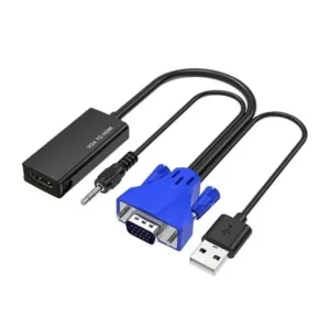 Mak World VGA to HDMI Adapter 3.5 mm Audio Output Aluminium Alloy Case, Black & Blue